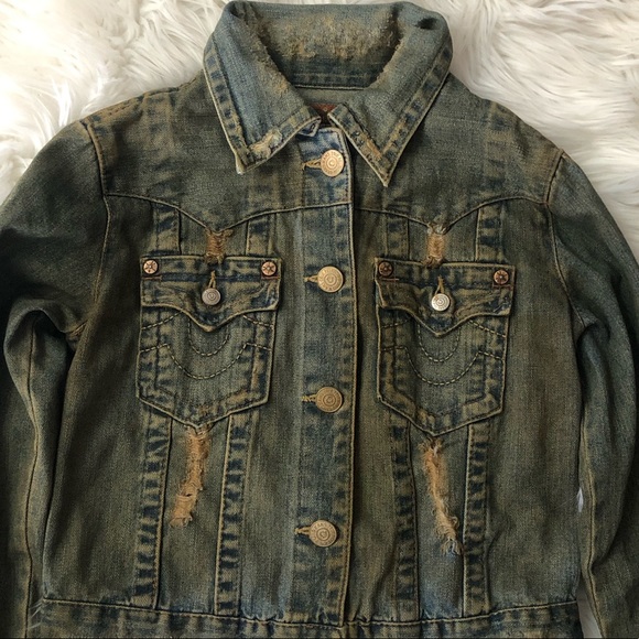 NWOT True Religion Distressed Denim Jacket - Picture 2 of 6